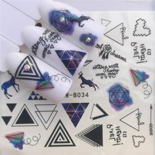 Gem Deer Geometry Nail stickers art decorations slider adhesive Water Transfer decals manicure lacquer accessoires polish foil
