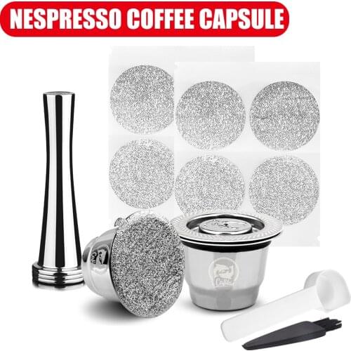 2 Usage Reusable Refill Coffee Capsule for Nespresso Filter Pod Coffee Machine with Disposible Foils Seals & Stainless Steel Lip