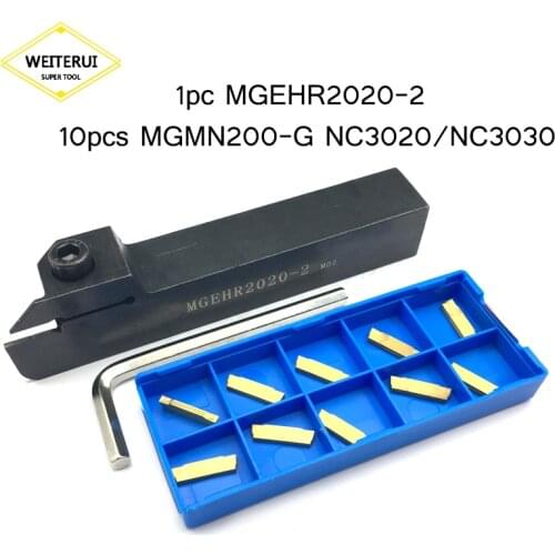 MGEHR2020 MGEHR1616 Grooving Tool Holder+10pcs MGMN200 Carbide Inserts Lathe grooving Cutter Plate Wrench Lathe Turning Tool Set
