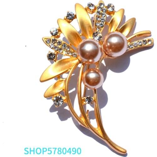 Classic Jewelry Gold Color Rhinestone Wheat Spike Brooches for Women Elegant Flower Pins Ladies Bridal Gifts Dress Accessories