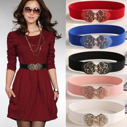 Women New Hot Wide Waist Belt Vintage Metal Flower Elastic Stretch Buckle Waistband Cummerbunds Clothing Accessories Products