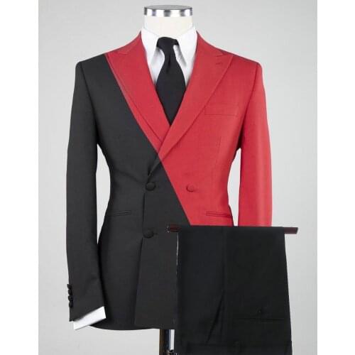 Latest Design Black Red Mens Jacket Pants Double Breasted Groom Wedding Tuxedo Party Suit For Men Tuxedo Slim Fit Suit Blazer