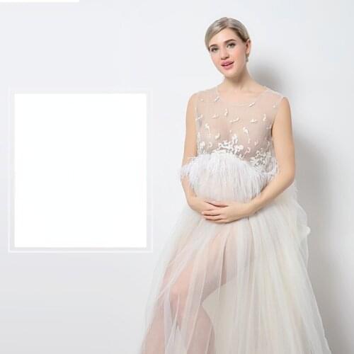 New Pregnant Women Long Sleeve Lace Long Maxi Dress Maternity Photography Props White See-through Sexy Wedding Dress