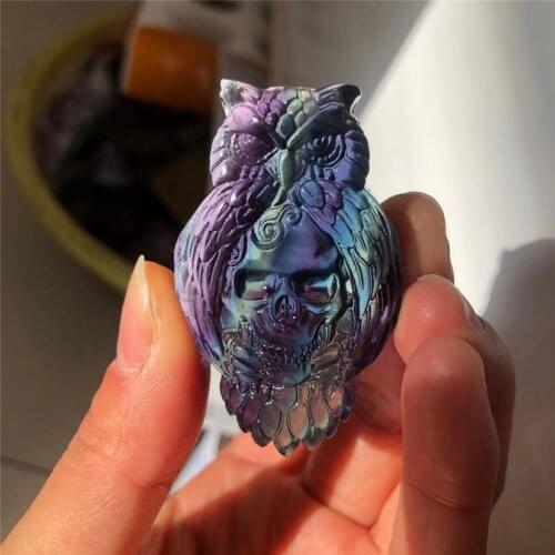 Natural Rainbow Fluorite Carved mermaid angel Quartz Crystal Starfish shape Healing Home Gifts