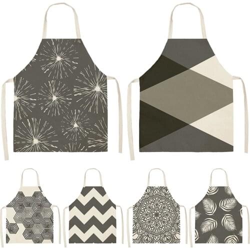 Gray Geometric Pattern Kitchen Sleeveless Aprons Cotton Linen Bibs Household Women Cleaning Home Cooking Pinafore barber apron