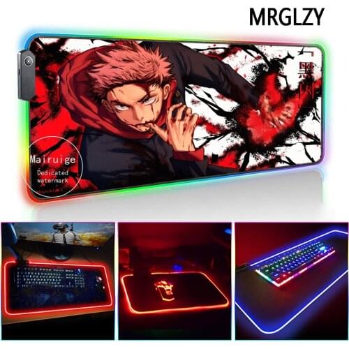 MRGLZY LED Light RGB Gamer Anime Jujutsu Kaisen Itadori Yuji XXL Large Mouse Pad DeskMat Gaming Accessories for Laptop Keyboard