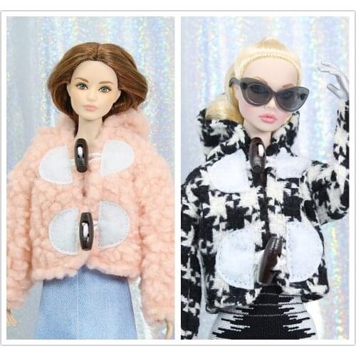 Gorgeous Plush Coat / 2019 New Pink & Black Winter Wear Outfit Clothes For 1/6 BJD Xinyi Barbie FR ST Doll, doll clothes