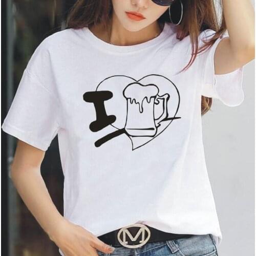 I IOVE BEER Print Women Tshirt Short Sleeve Casual Funny Shirt Tee Shirt Femme Hipster Harajuku Tshirt Women Tops Camiseta Mujer
