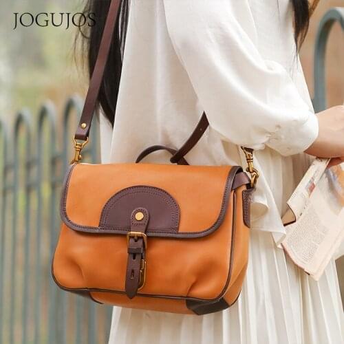 New Brand Europe And The United States Style Head Layer Cowhide Leather Women Handbag Retro Solid Color Leisure Shoulder Bags