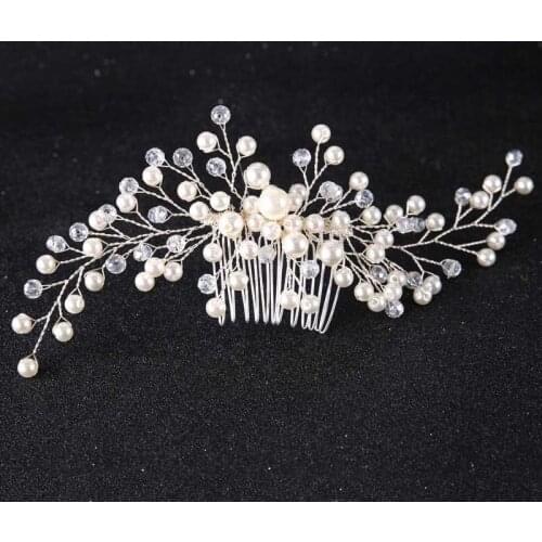 Long Hair Combs For Women Elegant Flowers Pearl Headdress Hairwear Bridal Noiva Tiaras Crown Princess Hair jewelry accessories