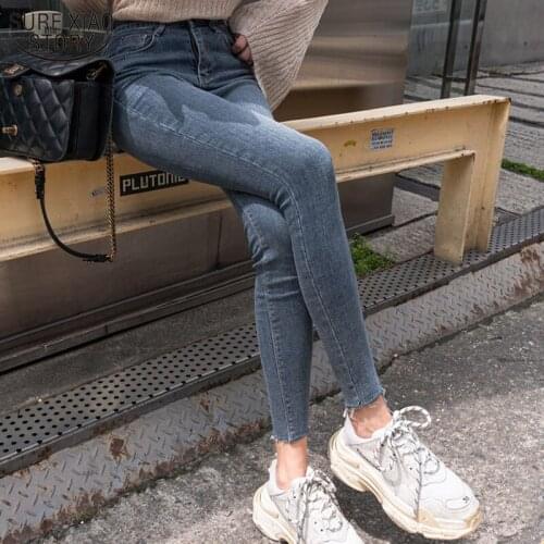 High Waist Jeans Woman Ripped Hole Stretchy Pencil Jeans Elastic Skinny 2021 Plus Size Denim Trousers Womens Clothing 10396