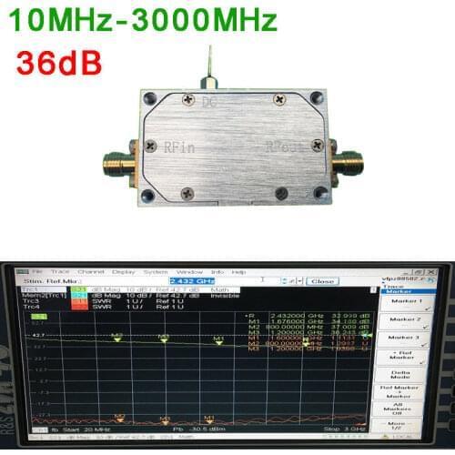 10M-3GHz 36dB Gain NF: 1.5 RF broadband low noise POWER amplifier FOR HF FM VHF UHF HAM Radio DC 12V