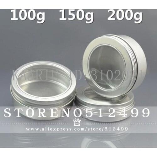 100/150g ML Refillable bottle silver empty round aluminum tin cans bottle with window lid,skylight Cream box tea aluminum jar