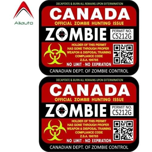 Aliauto 2 X Retro-reflective Car Sticker Fashion Canada Zombie Hunting License Permits Waterproof Decals PVC,12cm*9cm