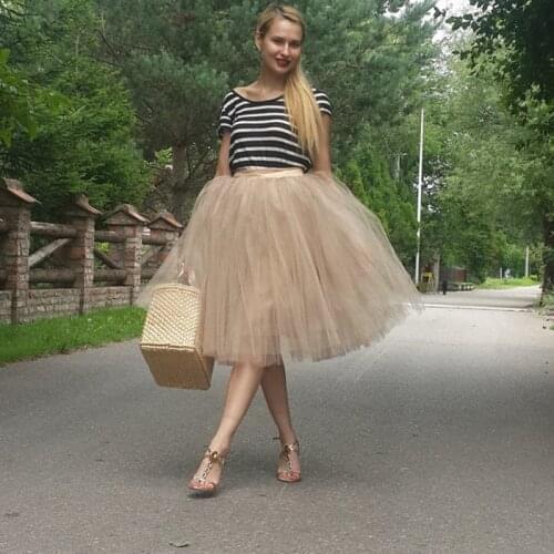 2017 Modest Champagne Mid Calf Tulle Skirts For Yong Lady Zipper Style Color Size Free Tutu Skirt Women Saia Custom Made