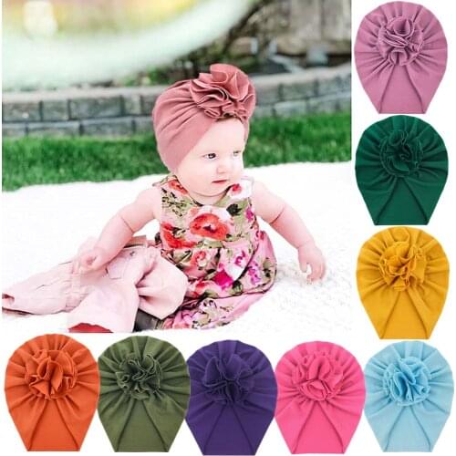 30pcs Lovely Bloom Flower Hats For Baby Girl Fashion Cotton Bonnet Cap Infant Toddler Turban Headband Headwear Bulk Wholesale