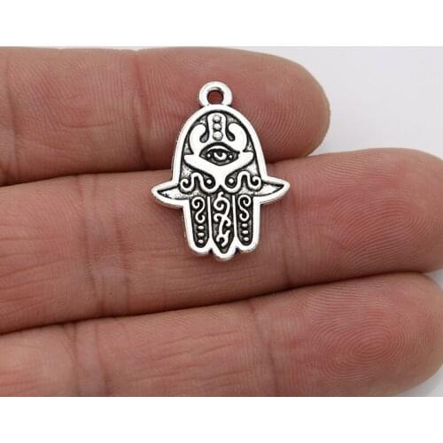 30pcs Antique Silver Plated Fatima Hand Charms Pendants for Jewelry Making Bracelet DIY Accessories 24x18mm