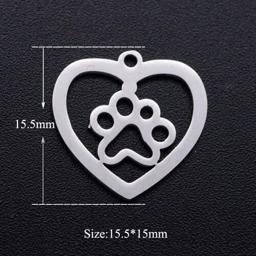 5pcs/lot 100% Stainless Steel Heart Dog Cat Paw diy Charms Wholesale Necklace Pendants Never Tarnish Charm for Necklace