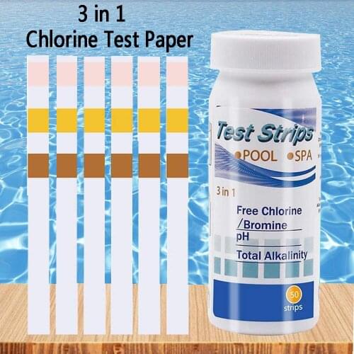 50 PCS 3 In 1 Swimming Pool Spa Water Test Strips For Chlorine PH Levels Monitoring And Alkalinity High Accurate Testing Tool