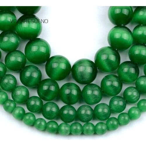 Green Cat Eye Opal Stone Natural Round Loose Beads 15” Strand Pick 4-12mm Spacer Beads For Necklace Accessory Jewelry Making