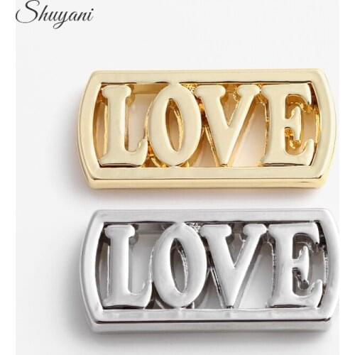 Factory Price 20pcs/lot Alloy 2 Color Hollow Square Love Words Charms Plates For Glass Lockets Pendants CHM#400