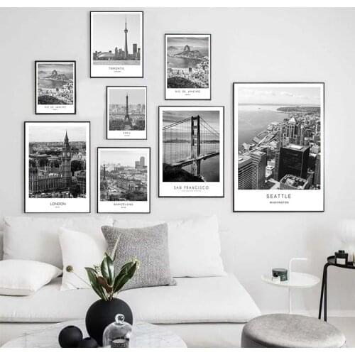 Black White Canvas Painting World City Landscape Paris London New York Poster Prints Nordic Style Wall Art Picture Home Decor