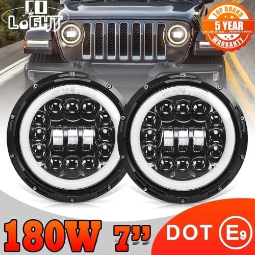 CO LIGHT 7inch LED Headlight 180W High Low Beam Dot E9 7" LED DRL Halo Ring Amber Turn Signal Headlamp For Lada 4x4 Niva Urban