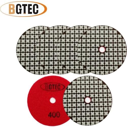 BGTEC 6pcs 100mm #400 Dry Diamond Flexible Polishing Pads Diameter 4inch Resin Bond Sanding Disk For Granite Marble Ceramic