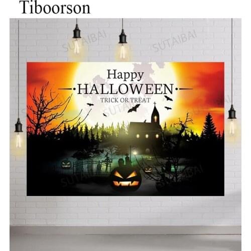 Happy Halloween Backdrop Moon Tree Bat Castle Pumpkin Lantern Photography Background Children Portrait Customized Photo Studio
