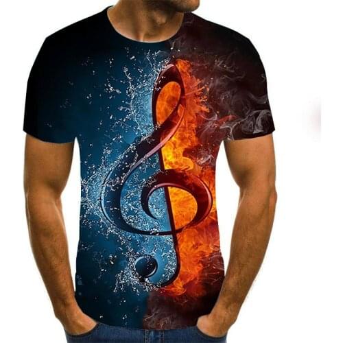 New Summer 3D Printing Funny T Shirt Musical Note High Quality Musical Instruments Inclined Mens T-shirt Short Sleeve T-shirt