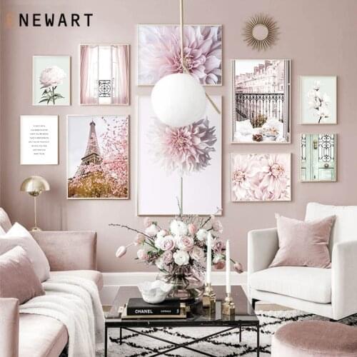 Paris Tower Balcony Canvas Painting Peony Dahlias Magnolias Flower Wall Art Nordic Print Poster Decor Pictures for Living Room