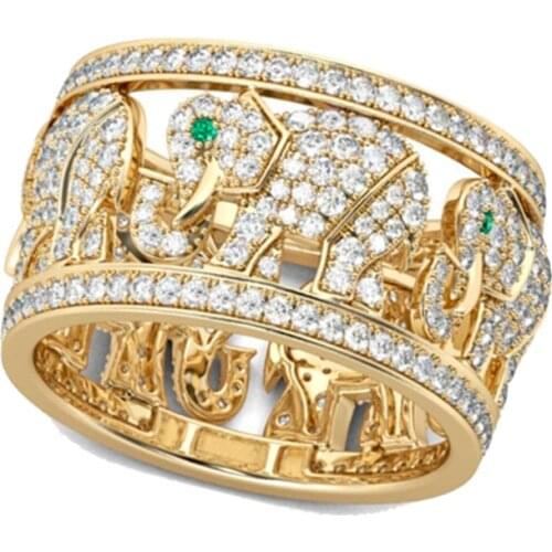 Classic Luxury Fashion Gold Color Full Zirconia Crystal Lovely Elephant Animal Female Ring for Women Party Jewelry Accessories