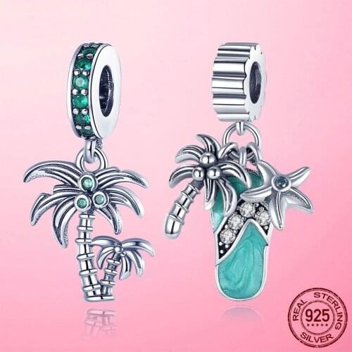 Summer Palm Tree Pendant 925 Sterling Silver Coconut Tree Dangle Charm Beads fit Original Women Bracelet Necklace Jewelry Gift