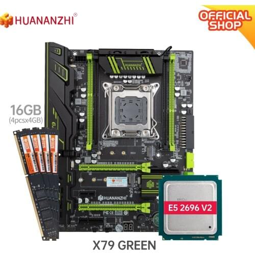 HUANANZHI X79 GREEN X79 motherboard with Intel XEON E5 2696 V2 with 4*4GB DDR3 NON-ECC memory combo kit set USB 3.0 SATA