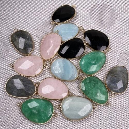 Fashion Natural Stone Agat Pink Crystal Quartz Pendant 2 Hole Connector Charms for Women Jewelry Making DIY Necklace Bracelet