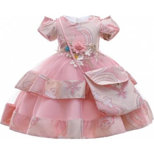 FashionFlower Girls Dress Toddler Girl Dresse With Cute Bag Birthday Kids Dresses For Girls Clothes Princess Dress Wedding Dress