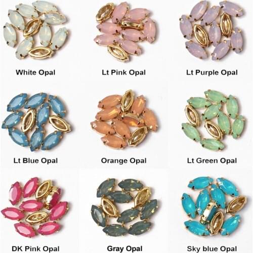 Free shipping Sew on Rhinestones Horse eye 5*10/6*12/7*15/9*18 Opal color Gold claw set Resin Stones For Garment DIY