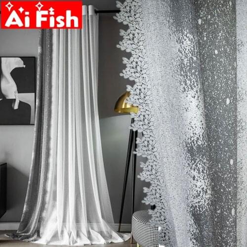 New Luxury Gray White Dots Gradient Bedroom Gauze Side Leaves Lace Thicker Mesh Tulle Curtains For Living Room Sheer Drapes #4