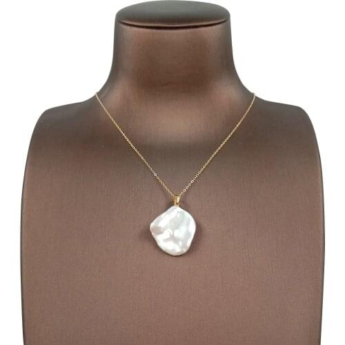 Keshi baroque pearl pendant necklace,925 SILVER with 18k gold plating, 100% NATURE FRESHWATER PEARL-good 16-19mm big keshi pearl