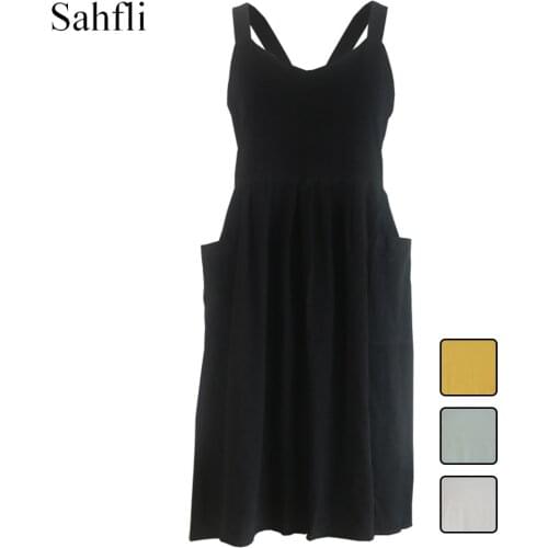 Simple Cotton Material Korean Style Flower Art Without Lace Adult Sleeveless Apron for Women Painting Overalls Double Pockets