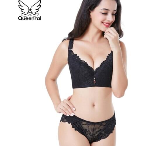 Queenral Push Up Underwear Set For Women Bra Set Sexy Lace CDE Cup Brassiere Panties Suit For Ladies Intimates Underwire 2018