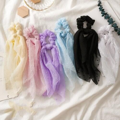 Sweet Solid Color Long Scarf Hair Band Scrunchies Fashion Thin Dot Elastic Hair Rope For Women Simple Hair Tie Hair Accessories