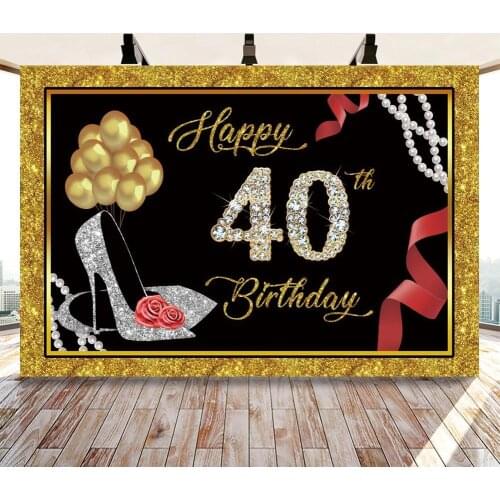 Happy 40 50 60 Silver Diamonds Backdrops Photography Gold Black Glitter Dance Cocktail Celebration Party Table Decor Backgrounds