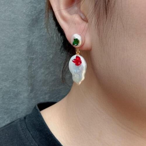 YYGEM classic style Natural Freshwater Pearl Crystal Earrings Pink Potato White Coin Pearl Crystal Cluster