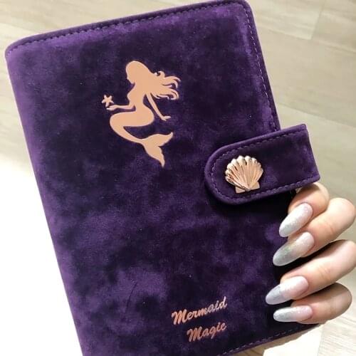 Girl heart Mermaid series spiral binder Notebook Loose-leaf Notepad Velvet soft fabric Upscale 6 holes Diary stationery Gift A6