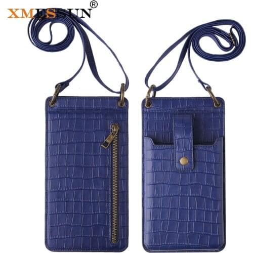 XMESSUN New Cell Phone Bag Fashion Design Crocodile Pattern Leather ID Card Pack Credit Card Holder Shoulder Messenger Wallets