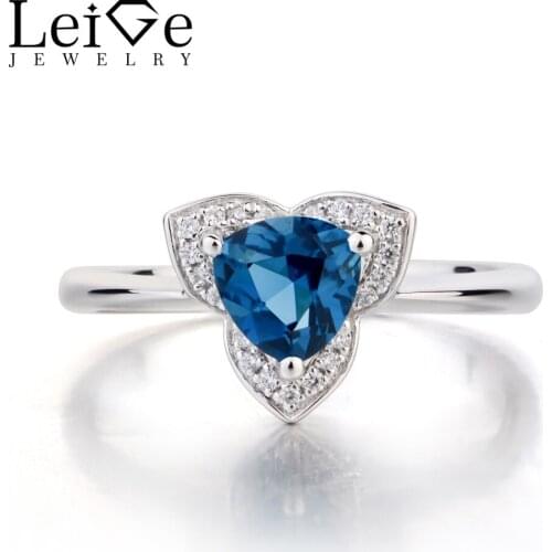 Leige Jewelry London Blue Topaz Ring Anniversary Rings Trillion Cut 925 Sterling Silver Blue Gemstone Ring November Birthstone