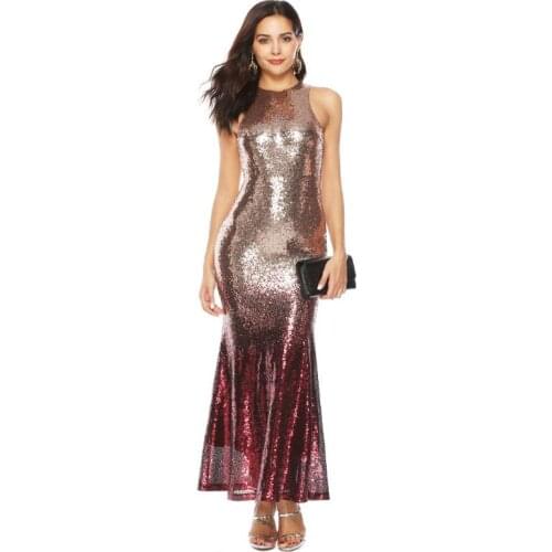 ENLU Discoloration Party Sequins Iridescent High grade dress Skinny Round Neck sleeveless Dress Autumn Night Out Women Vestidos