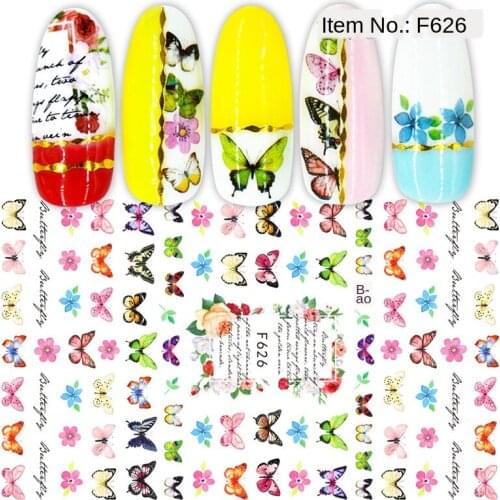 2 Pcs Waterproof Self-adhesive Butterfly Nail Art Sticker Fashion Black and White Color Pattern Rose Love Nail Transfer Sticker