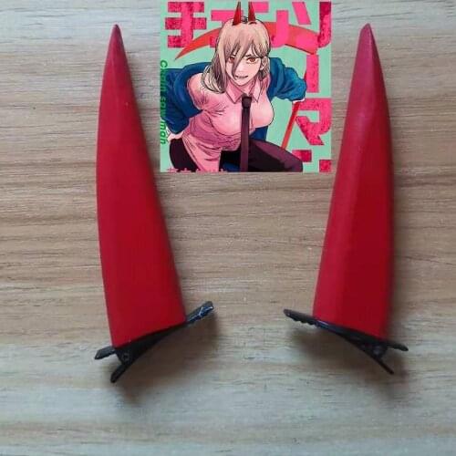 2pcs/set Chainsaw Man Power Horn Shaped Hairpin Evil Demon Red Hair Ornaments Power Cosplay Props Height 8cm